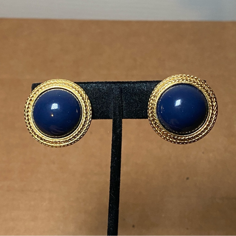 Vintage Gold Tone Button Clip-on Earrings